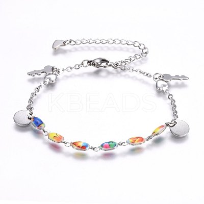 304 Stainless Steel Charm Bracelets STAS-O099-10P-1