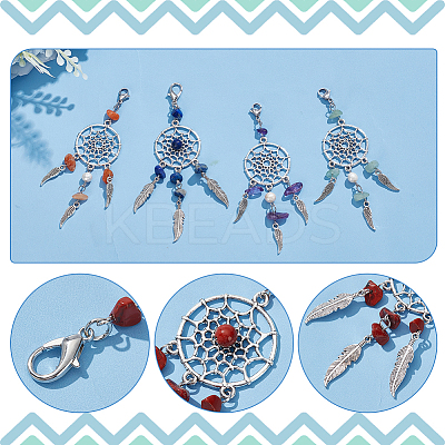 20Pcs 2 Style Woven Net/Web with Feather Alloy Pendant Decoration HJEW-NB0001-92-1