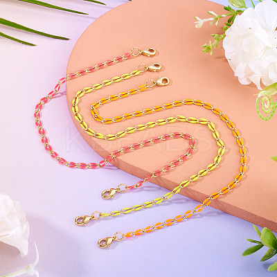 3Pcs 3 Colors Brass Enamel Curb Chain Bracelet Making AJEW-TAC00049-1