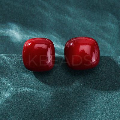 Square Brass & Plastic Stud Earrings for Women EJEW-G425-01G-01-1