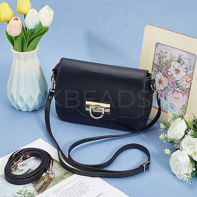2Pcs 2 Colors Black Flat PU Leather Handbag Chain Straps PURS-BBC0001-01-1