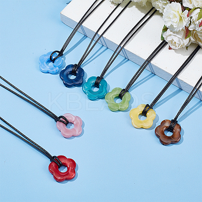 8Pcs 8 Colors Acrylic Flower Pendant Necklaces Set NJEW-AN0001-50-1