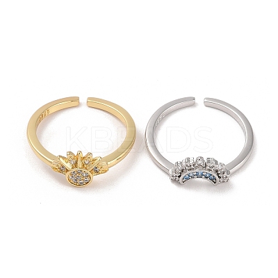 2Pcs 2 Style Cubic Zirconia Open Cuff Rings Set LS-RJEW-B050-01-1