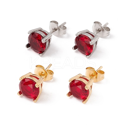 6 Pairs Cubic Zirconia Flat Round Stud Earrings EJEW-G291-04B-M-1