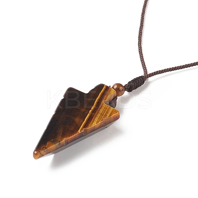 Natural Tiger Eye Arrow Pendant Necklace NJEW-C031-02I-1