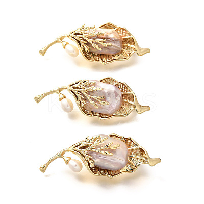 Leaf Brass Brooches for Women JEWB-N001-17G-1