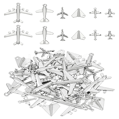 60Pcs 6 Styles Tibetan Style Zinc Alloy Passenger Airplane Pendants FIND-LP0001-94-1