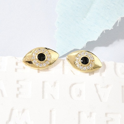 Eyes Brass Micro Pave Cubic Zirconia Stud Earrings EJEW-C186-20G-02-1