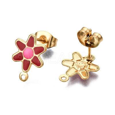 304 Stainless Steel Enamel Stud Earring Findings STAS-T052-43G-05-1