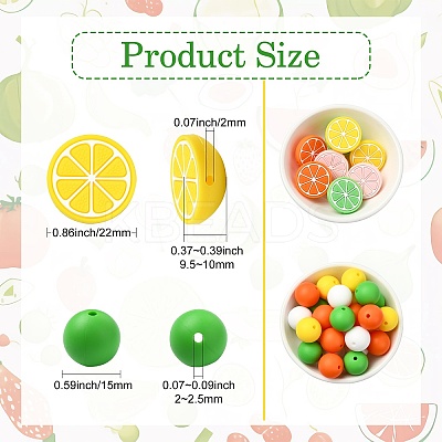 58Pcs 8 Styles Lemon Food Grade Eco-Friendly Silicone Focal Beads SIL-CJ0001-99-1