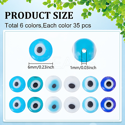 210Pcs 6 Colors Handmade Evil Eye Lampwork Beads LAMP-WR0001-03-1