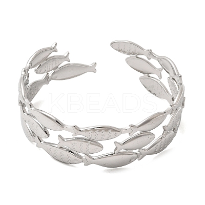 Fish 304 Stainless Steel Cuff Bangles for Women BJEW-A155-02P-1