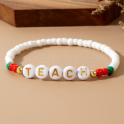 2Pcs 2 Colors Teachers' Day Glass Seed Beaded Stretch Bracelets Set for Women ES5495-1-1