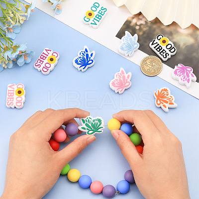 11Pcs 11 Styles Word Good Vibes & Butterfly Silicone Beads SIL-CA0002-79-1
