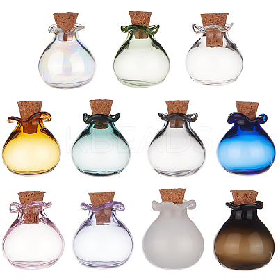 11Pcs 11 Colors Lucky Bag Shape Glass Cork Bottles Ornament AJEW-DR0001-01-1