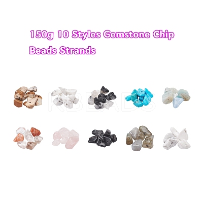 150g 10 Style Gemstone Chip Beads Strands G-YW0001-02-1