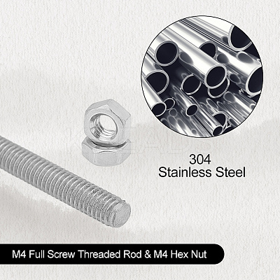 304 Stainless Steel M4 Full Screw Threaded Rod & M4 Hex Nut STAS-GA0001-48A-1