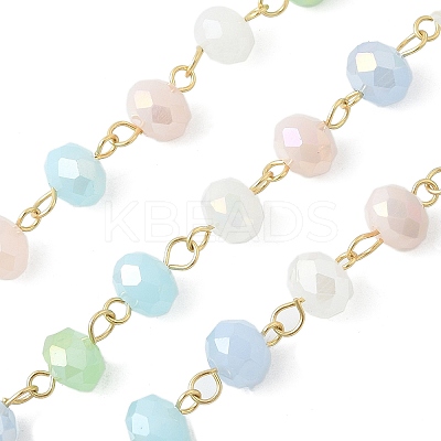 Handmade Electroplate Glass Faceted Rondelle Beaded Chains AJEW-SZ0002-41B-1