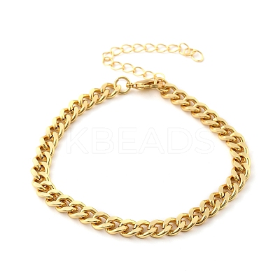 Brass Curb Chain Bracelets for Women Men BJEW-F494-01G-02-1