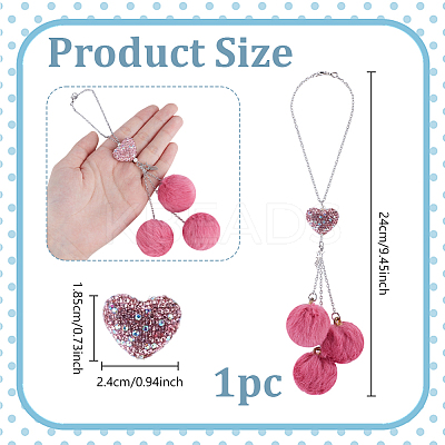 Plush Cloth Fabric Round & Polymer Clay Rhinestone Heart Pendant Hanging Ornament HJEW-DR00079-1
