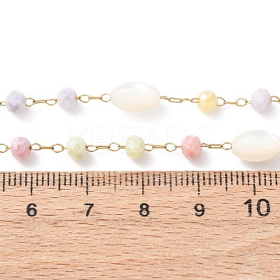 Glass Round Beads & Natural Shell Barrel Beads Link Bracelets BJEW-G774-03G-1