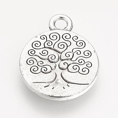 Tibetan Style Alloy Flat Round with Tree of Life Pendants X-TIBEP-Q043-314-RS-1