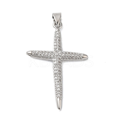 Rack Plating Brass & Clear Cubic Zirconia Pendants KK-S372-24P-1