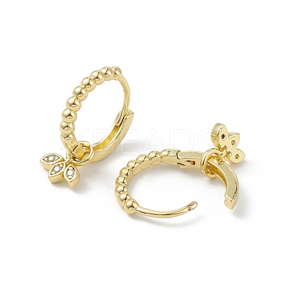 Leaf Rack Plating Brass Cubic Zirconia Hoop Earrings EJEW-K245-26G-1