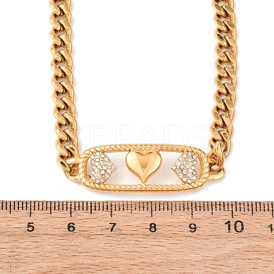 304 Stainless Steel Crystal Rhinestone Rectangle with Heart Pendant Necklaces for Women NJEW-D340-01G-1