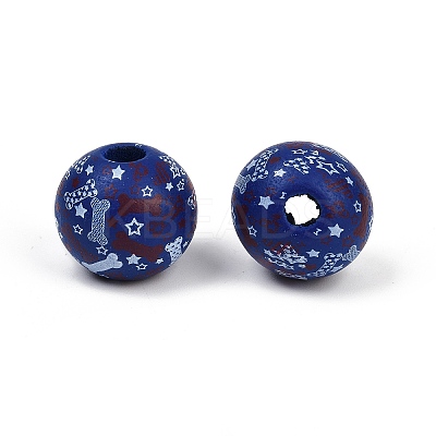 Independence Day Theme Wood European Beads WOOD-Z005-01C-01-1