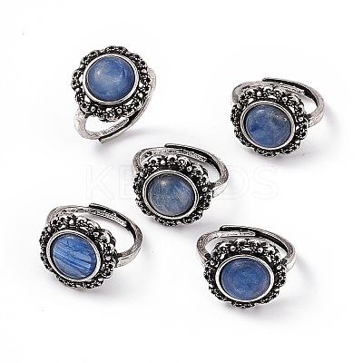 Flower Natural Kyanite Adjustable Rings RJEW-E067-08AS-02-1