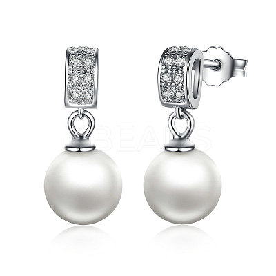 Anti-Tarnish Rhodium Plated 925 Sterling Silver Cubic Zirconia Stud Earrings EJEW-FF0002-12-1