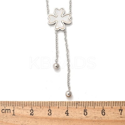304 Stainless Steel Shell Pearl Clover Pendant Double Layered Necklaces for Women NJEW-U036-01P-1