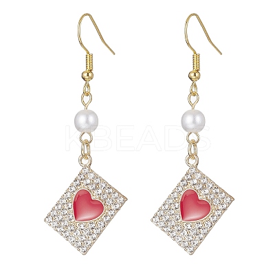 Alloy Crystal Rhinestone Rectangle with Heart Dangle Earrings EJEW-JE05491-02-1