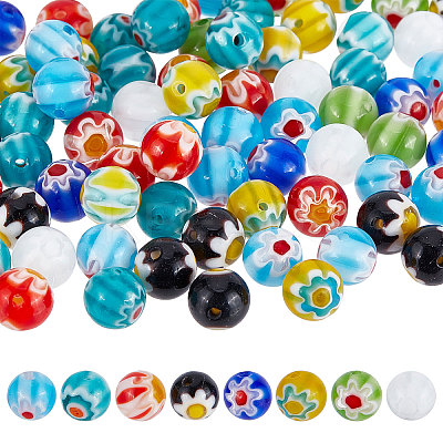 160Pcs 8 Colors Handmade Millefiori Lampwork Beads Strands LAMP-SC0001-14-1