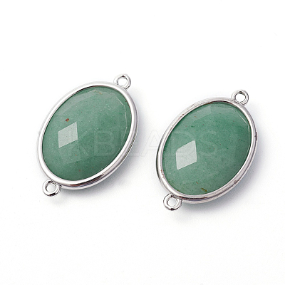 Platinum Tone Brass Green Aventurine Links connectors G-F339-B01-1