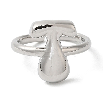Initials Brass Open Cuff Ring for Women RJEW-N046-02T-P-1