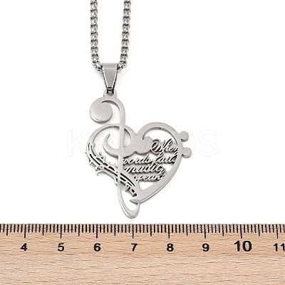 201 Stainless Steel Musical Note Heart Quote Pendant Necklaces NJEW-K283-03P-1