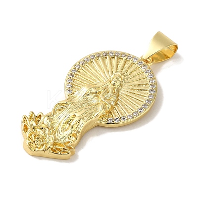 Rack Plating Brass Micro Pave Clear Cubic Zirconia Pendants KK-P267-14E-G-1