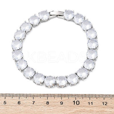 Brass Pave Clear Cubic Zirconia Flat Round Link Chain Bracelets for Women BJEW-A034-02P-1