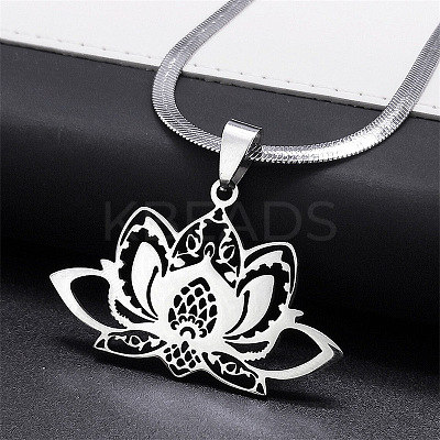 201 Stainless Steel Chakra Lotus Flower Hollow Pendant Necklaces LS-NJEW-K283-29P-1