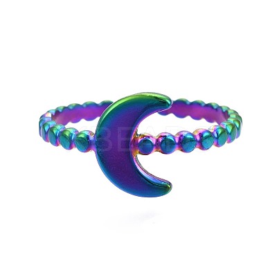 304 Stainless Steel Crescent Moon Cuff Ring RJEW-N038-107-1
