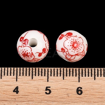Floral Printed Porcelain Beads PORC-Q202-10mm-1-1