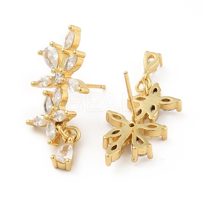 Clear Cubic Zirconia Flower Dangle Stud Earrings EJEW-C035-11G-1