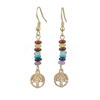 3 Pairs 3 Color Natural & Synthetic Mixed Gemstone Disc Beaded Dangle Earrings EJEW-JE05643-1