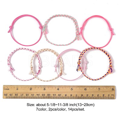 14Pcs 7 Colors Cotton Cord Bracelet Set for Men Women BJEW-FS00025-01-1