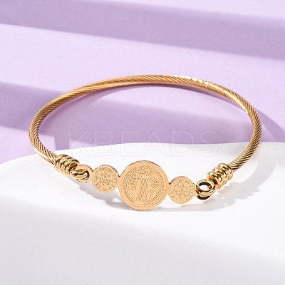Religion 304 Stainless Steel Bangles for Women BJEW-K280-01G-1