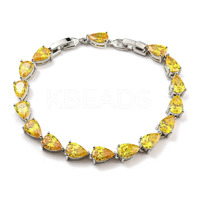 Rack Plating Brass Pave Cubic Zirconia Teardrop Links Bracelets for Women BJEW-H604-01P-04-1