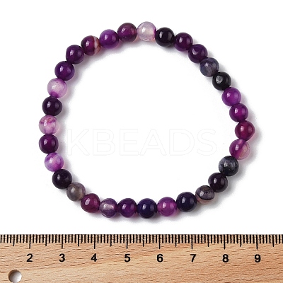 3Pcs 3 Style Natural Amethyst & Black Agate Round Beaded Stretch Bracelets Set PW23030762789-1