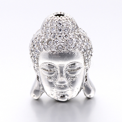 CZ Brass Micro Pave Grade AAA Cubic Zirconia 3D Buddha Head Beads ZIRC-L012-03P-NR-1